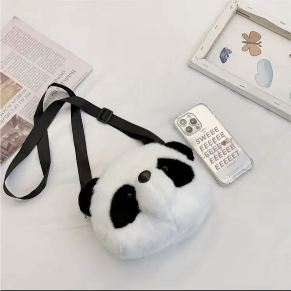 NWOT Cute Panda Face Plush Crossbody Bag Shoulder Bag Handbag Purse Animals - Picture 3 of 16